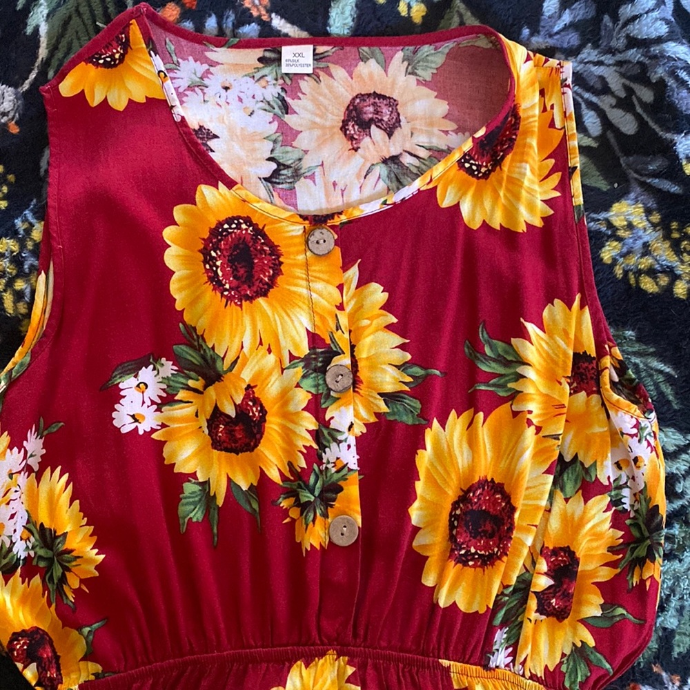 Red Long summer sunflower dress